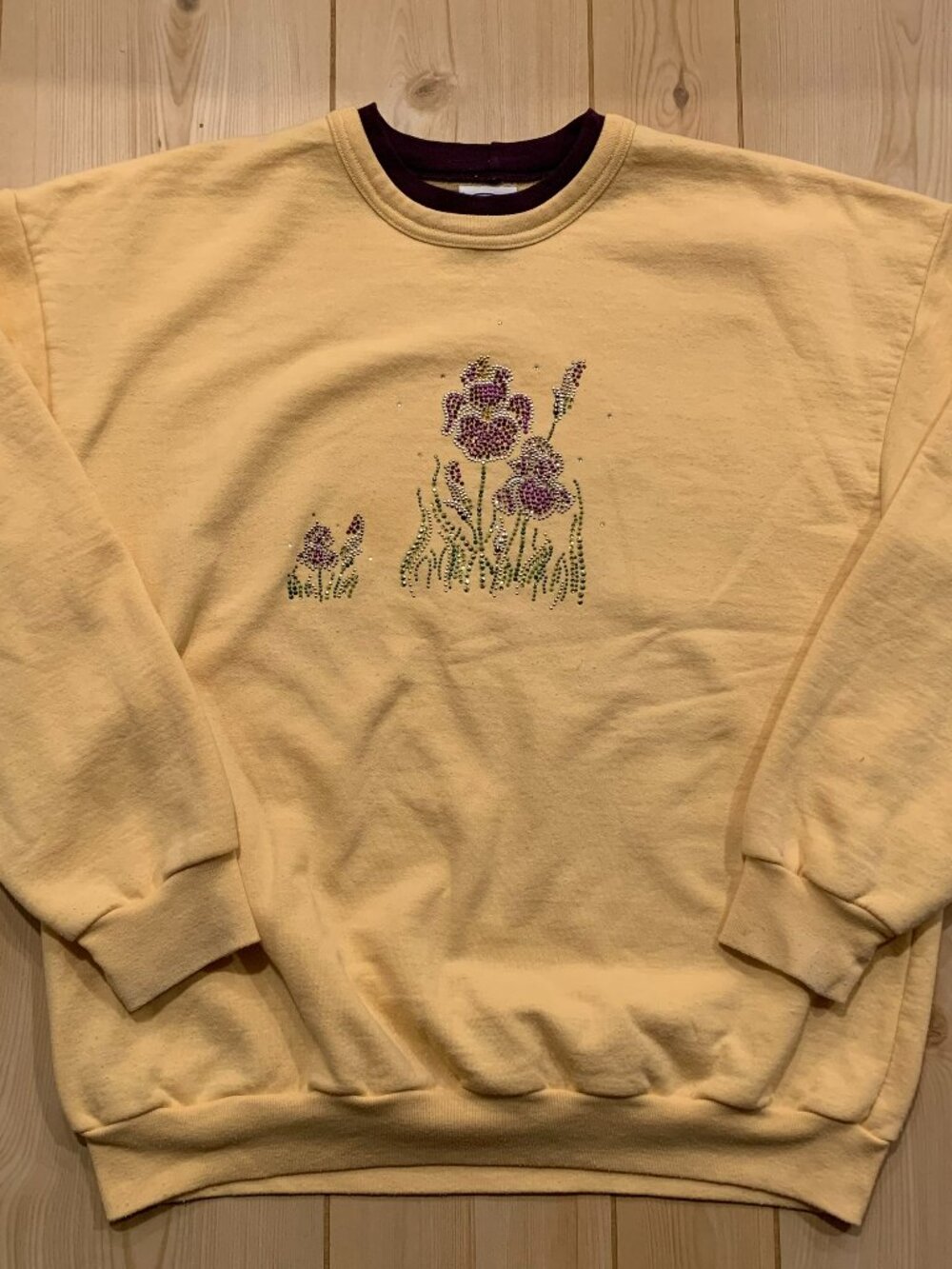 Vintage 90s Rhinestone Floral Flowers Grandma Core Spring Cute Y2K Sweatshirt XL